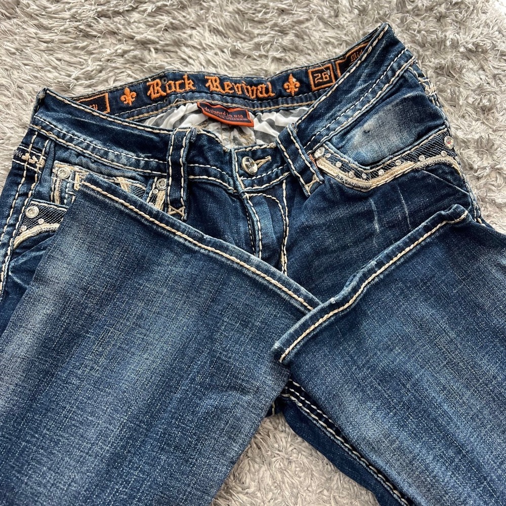 Rock Revival Ferry Bootcut Jeans Womens 26 Blue Mid Rise Embroidered Logo Casual - Picture 11 of 13